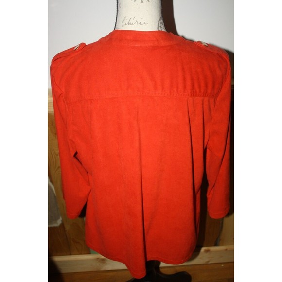 Onque Casual Red Velour Jacket Sz XL LS Shoulder Bands Snaps Pockets Dressy GUC - Picture 6 of 9